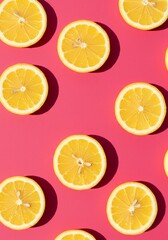 Fototapeta premium Lemon Slices on Pink Background