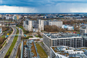 Zdjęcie z drona na warszawską Wolę i ulicę Prymasa Tysiąclecia. Nowe osiedle przy ulicy Prymasa Tysiąclecia  © smoku7979