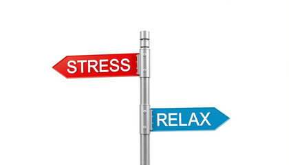 Stress and relax signpost illustration symbolizing work-life balance and mental health choice.