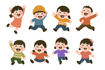 set of funny cartoon kids