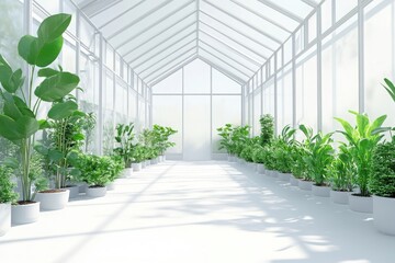 Modern Greenhouse Interior with Potted Plants