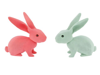 Fototapeta premium 3D Pixel Bunnies Illustration With Pink And Green Colors On Transparent Black Background