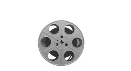 Isolated Silver Film Reel with Visible Film