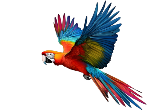 A Colorful Parrot Illustration Flying Isolated On Transparent Background