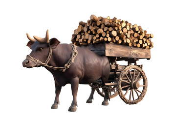 Fototapeta premium A Realistic Image Ox Pulling Wood Cart on Isolated Background