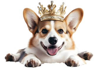 Adorable Corgi King Illustration Smiling With Golden Crown On Transparent Background