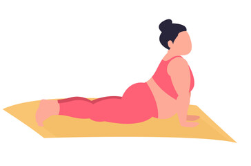 fat woman doing yoga pose cobra
