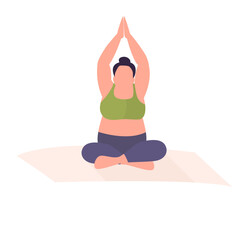 fat woman doing yoga pose lotus