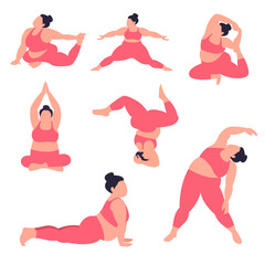 set of fat lady’s yoga poses