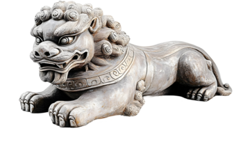Ancient Stone Lion Statue Isolated On Transparent Background 3D Illustration