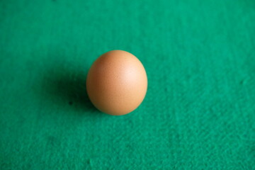 Photo of a chicken egg with a green background
