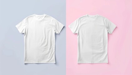 White t-shirt template, front and back, isolated on a white background mockup. Isolated on a pastel