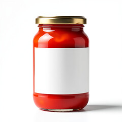Tomato pasta sauce, sealed glass jar, organic food product, minimal white background