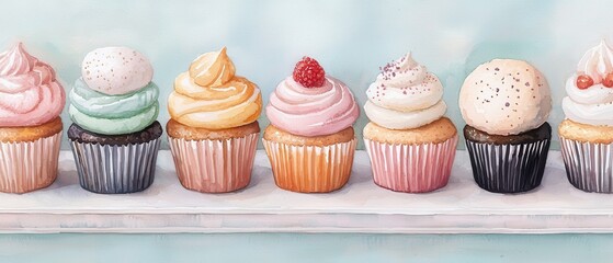 Colorful Cupcakes with Whipped Cream Toppings on a Display Stand