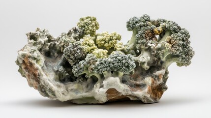 Sculptural Ceramic Landscape: Broccoli-like Formations on a Textured Rock Base