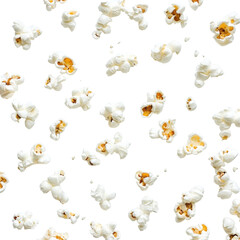 Popcorn scattered on a clean Transparent background creating a delightful snack visual, Popcorn on PNG background