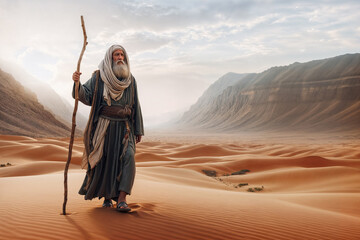 Prophet Samuel Walking through Desert - Bible Story Judges with Copyspace