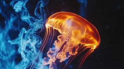 Fototapeta premium Fiery Jellyfish in Deep Ocean