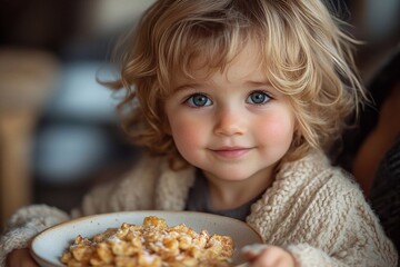 Naklejka premium Happy children, with their delicious and beautiful breakfast. Children in a good mood.