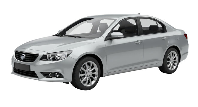 Isolated Modern Silver Car on White Background