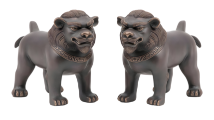 Bronze Lion Statues Isolated Against A Black Transparent Background Illustration