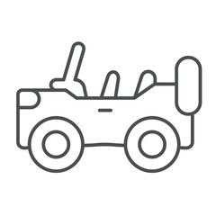 Convertible car with front window thin line icon, desert transport concept. Vector graphics. Automobile, military vehicle sign on white background, outline style icon for mobile or web design.