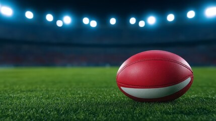 American Football on Grass Field at Night Stadium Ready for Game