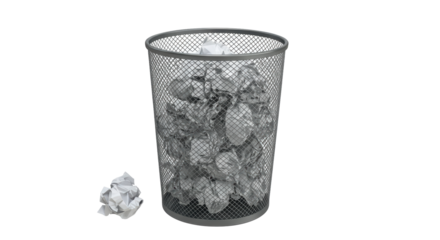 Isolated Wire Trash Can Filled with Crumpled Paper
