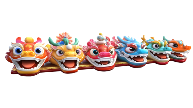 Colorful Dragon Parade Illustration On Transparent Background For Celebration