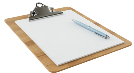 Isolated Clipboard with Blank Paper and Pen