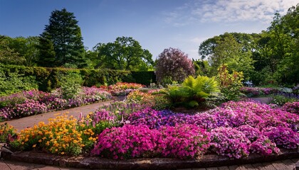 Lush Green Garden with Vibrant Flowers