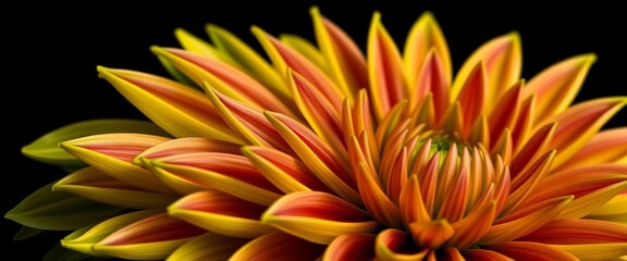 Close-up of a vibrant green dahlia bloom, isolated against a black backdrop, botanical,  dahlia petals