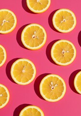 Lemon Slices on Pink Background