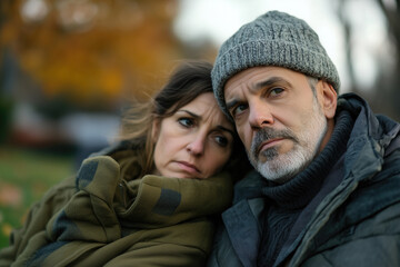 Intimate Autumn Park Embrace: Couple's Connection in Cozy Outdoor Setting