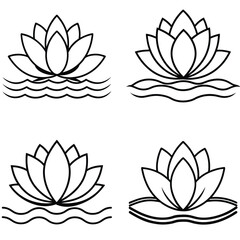Set of vector floral elements and lotus flower illustrations