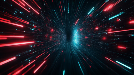 Naklejka premium Digital Neon Tunnel: A captivating visual experience, a digital tunnel with streaks of neon lights, creating a sense of movement, energy, and a journey into the unknown.