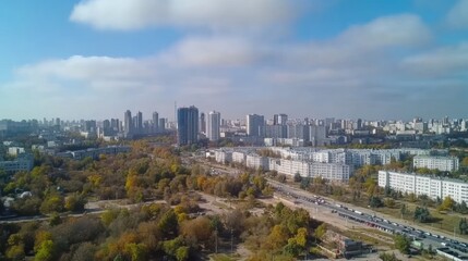 Obraz premium Aerial View of Cityscape with Autumn Foliage