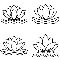 Set of vector floral elements and lotus flower illustrations