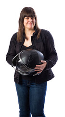 Happy motocyclist woman