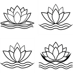 Set of vector floral elements and lotus flower illustrations