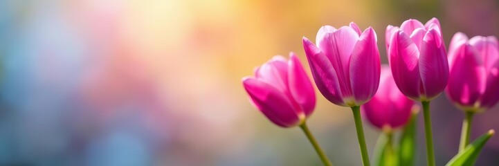 Fototapeta premium Close-up of beautiful purple tulips against a bright and colorful backdrop, bright, nature