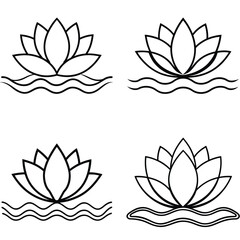 Set of vector floral elements and lotus flower illustrations