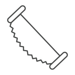 Sharp manual saw for two worker men thin line icon, forest industry concept. Vector graphics. Wood work tool, sawing wood sign on white background, outline style icon for mobile or web design.