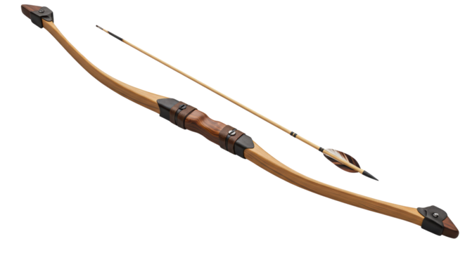 Isolated Wooden Bow and Arrow Archery Equipment