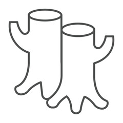 Tree stumps with branches thin line icon, forest industry concept. Vector graphics. Stumps pair, firewood sign on white background, outline style icon for mobile or web design.
