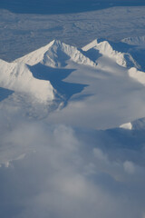 snowy mountains top view, Svalbard, Spitsbergen, arctic circle