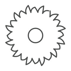 Sharp disc for saw thin line icon, forest industry concept. Vector graphics. Round disk of sharp saw, wood sawing sign on white background, outline style icon for mobile or web design.