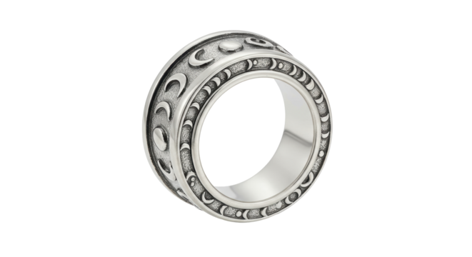Isolated Silver Ring with Moon Phases Design