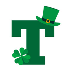 Letter T svg file, St. Patrick’s Day, Lucky Day, Clover, Irish Alphabet Letter, Initial Name Sign.