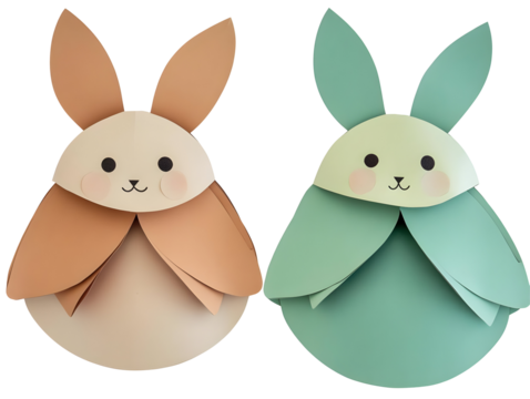 Cute Paper Bunnies Illustration Against Transparent Background